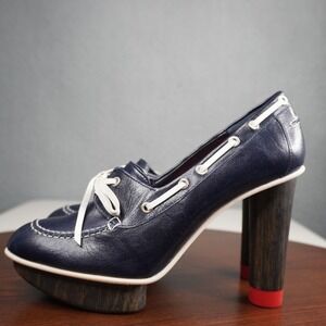 Tommy Hilfiger Collection Womens 37.5‎ / 7 Blue  White Red Pumps Platform Heels